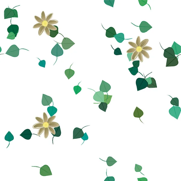 Hermosa Composición Con Flores Colores Simples Hojas Verdes Ilustración Vectorial — Vector de stock