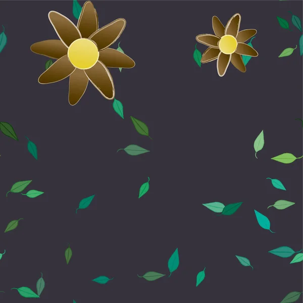 Composição Bonita Com Flores Coloridas Simples Folhas Verdes Ilustração Vetorial — Vetor de Stock