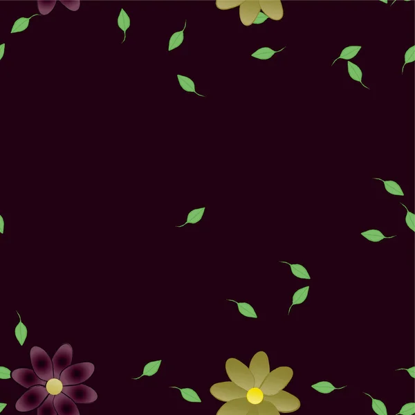 Hermosa Composición Con Flores Colores Simples Hojas Verdes Ilustración Vectorial — Archivo Imágenes Vectoriales