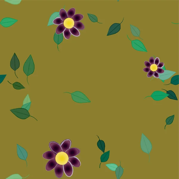 Hermosa Composición Con Flores Colores Simples Hojas Verdes Ilustración Vectorial — Vector de stock