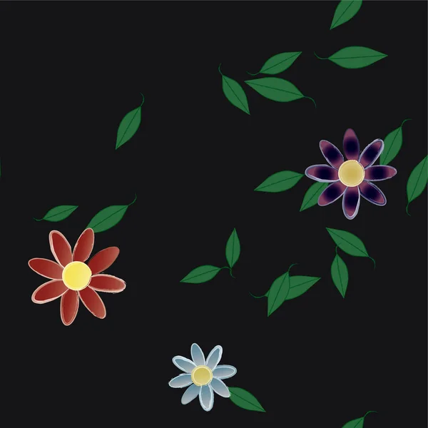 Hermosa Composición Con Flores Colores Simples Hojas Verdes Ilustración Vectorial — Vector de stock