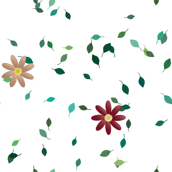 Composição Bonita Com Flores Coloridas Simples Folhas Verdes Ilustração Vetorial — Vetor de Stock