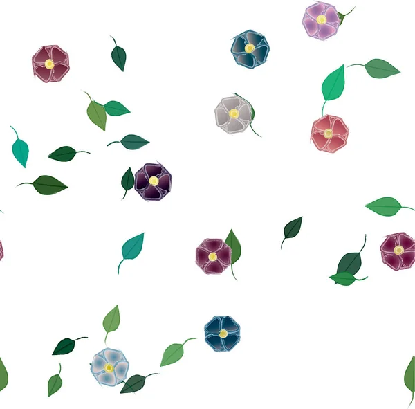 Hermosa Composición Con Flores Colores Simples Hojas Verdes Ilustración Vectorial — Vector de stock