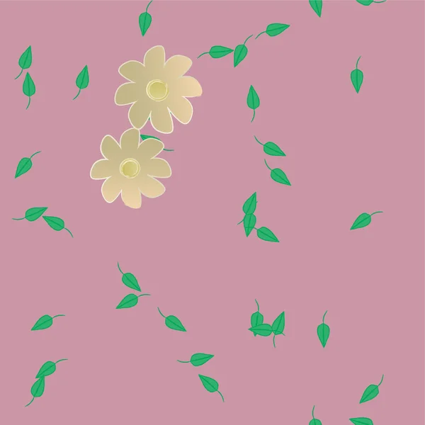 Composição Bonita Com Flores Coloridas Simples Folhas Verdes Ilustração Vetorial — Vetor de Stock