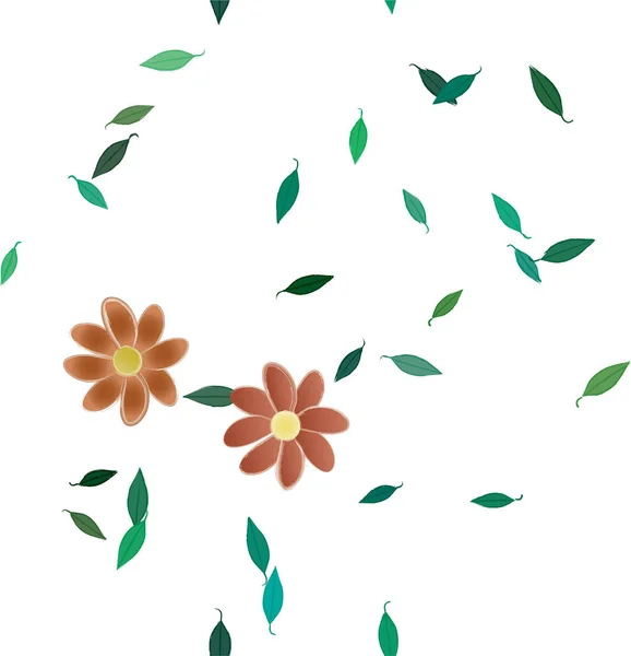 Composição Bonita Com Flores Coloridas Simples Folhas Verdes Ilustração Vetorial — Vetor de Stock