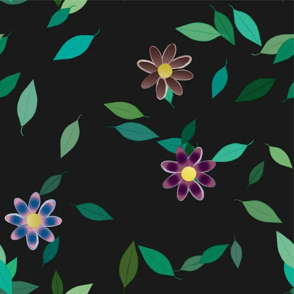 Hermosa Composición Con Flores Colores Simples Hojas Verdes Ilustración Vectorial — Archivo Imágenes Vectoriales