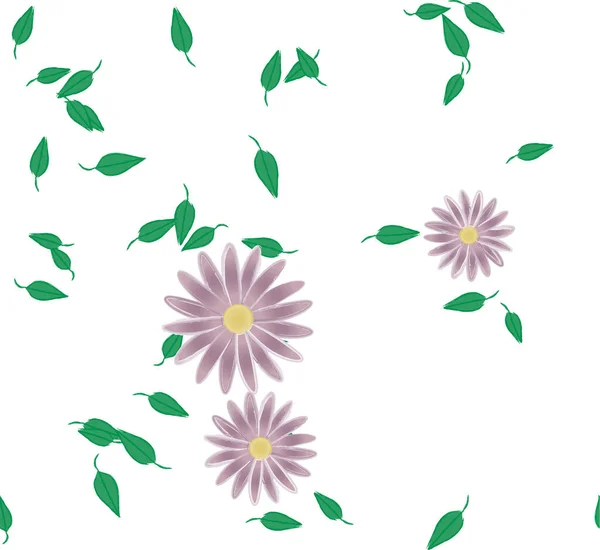 Krásná Kompozice Jednoduchými Barevnými Květy Zelenými Listy Vektorová Ilustrace — Stockový vektor