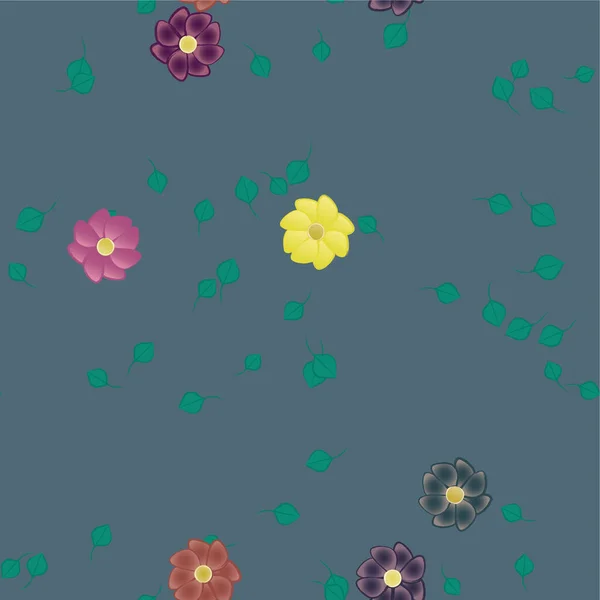 Όμορφη Σύνθεση Απλά Χρωματιστά Λουλούδια Και Πράσινα Φύλλα Διανυσματική Απεικόνιση — Διανυσματικό Αρχείο