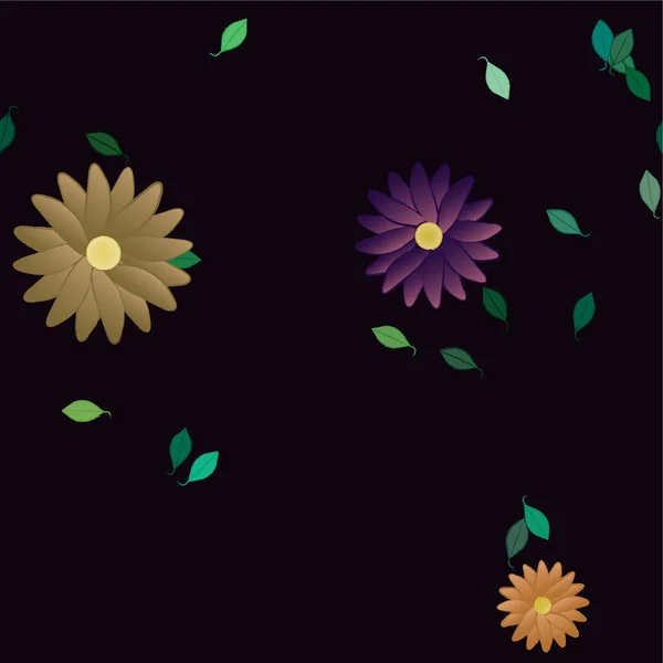 Composição Bonita Com Flores Coloridas Simples Folhas Verdes Ilustração Vetorial — Vetor de Stock