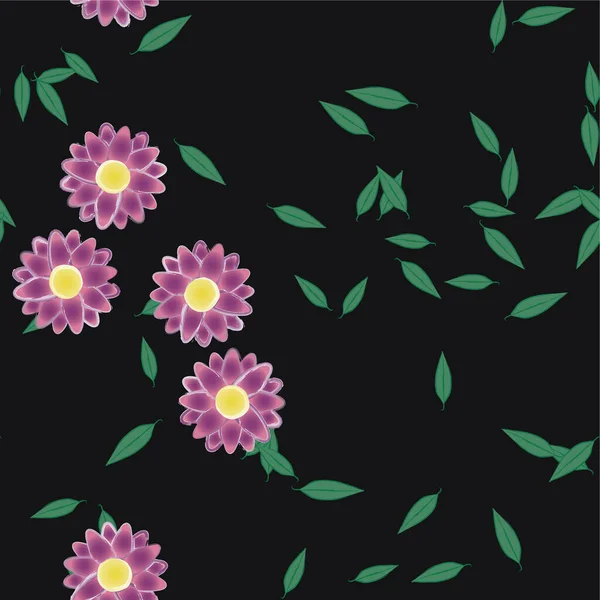 Composição Bonita Com Flores Coloridas Simples Folhas Verdes Ilustração Vetorial — Vetor de Stock