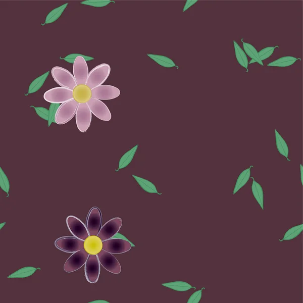 Composição Bonita Com Flores Coloridas Simples Folhas Verdes Ilustração Vetorial — Vetor de Stock