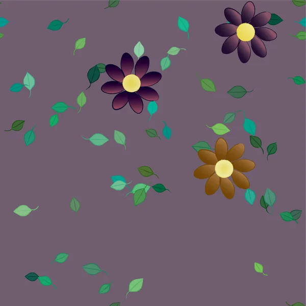 Composição Bonita Com Flores Coloridas Simples Folhas Verdes Ilustração Vetorial — Vetor de Stock