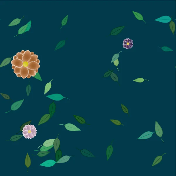 Hermosa Composición Con Flores Colores Simples Hojas Verdes Ilustración Vectorial — Vector de stock