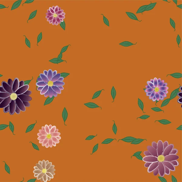 Composição Bonita Com Flores Coloridas Simples Folhas Verdes Ilustração Vetorial — Vetor de Stock