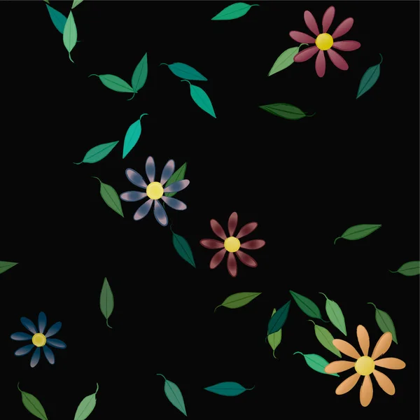 Hermosa Composición Con Flores Colores Simples Hojas Verdes Ilustración Vectorial — Archivo Imágenes Vectoriales