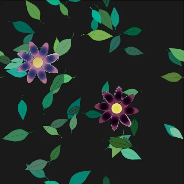 Composição Bonita Com Flores Coloridas Simples Folhas Verdes Ilustração Vetorial — Vetor de Stock