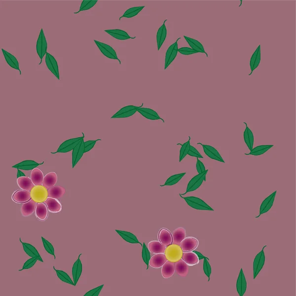 Hermosa Composición Con Flores Colores Simples Hojas Verdes Ilustración Vectorial — Archivo Imágenes Vectoriales