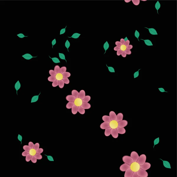 Hermosa Composición Con Flores Colores Simples Hojas Verdes Ilustración Vectorial — Archivo Imágenes Vectoriales