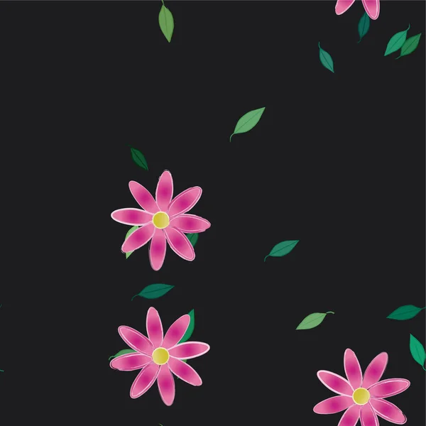 Composição Bonita Com Flores Coloridas Simples Folhas Verdes Ilustração Vetorial — Vetor de Stock