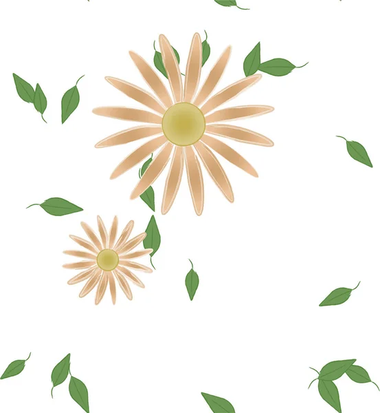 Красива Композиція Простими Кольоровими Квітами Зеленим Листям Векторні Ілюстрації — стоковий вектор