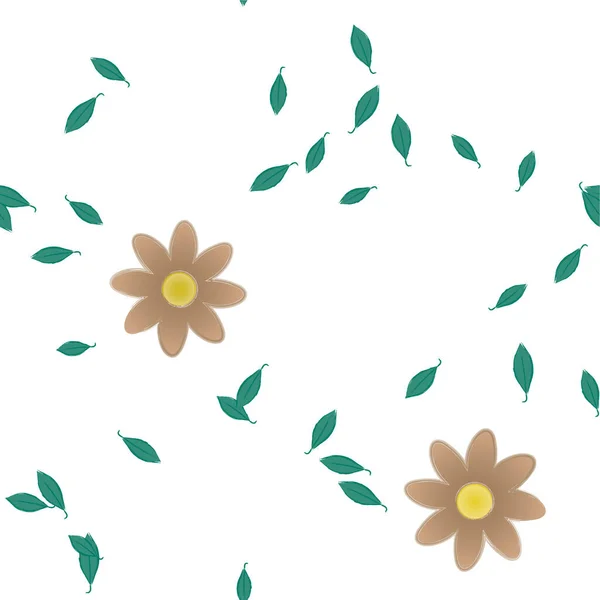 Composição Bonita Com Flores Coloridas Simples Folhas Verdes Ilustração Vetorial — Vetor de Stock