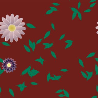 Basit renkli çiçekleri ve yeşil yaprakları olan güzel kompozisyon, vektör illüstrasyonu  