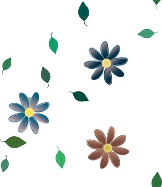 Basit renkli çiçekleri ve yeşil yaprakları olan güzel kompozisyon, vektör illüstrasyonu  