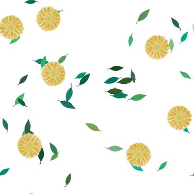 Basit renkli çiçekleri ve yeşil yaprakları olan güzel kompozisyon, vektör illüstrasyonu  