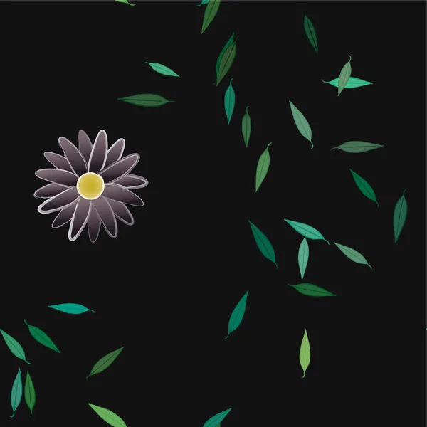 Hermosa Composición Con Flores Colores Simples Hojas Verdes Ilustración Vectorial — Vector de stock