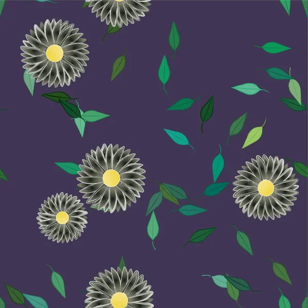 Composição Bonita Com Flores Coloridas Simples Folhas Verdes Ilustração Vetorial — Vetor de Stock