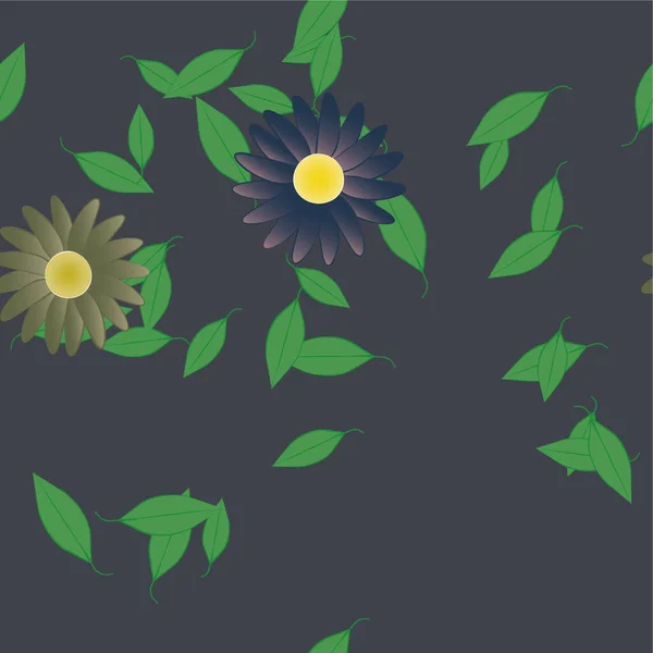 Composição Bonita Com Flores Coloridas Simples Folhas Verdes Ilustração Vetorial — Vetor de Stock