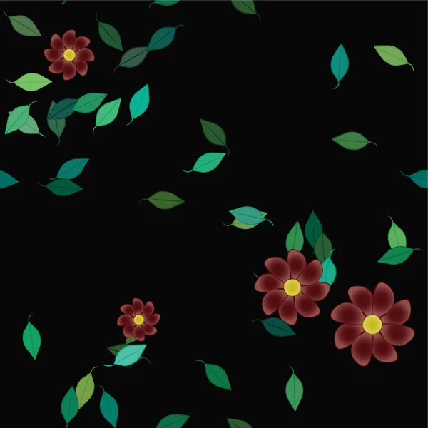 Hermosa Composición Con Flores Colores Simples Hojas Verdes Ilustración Vectorial — Vector de stock