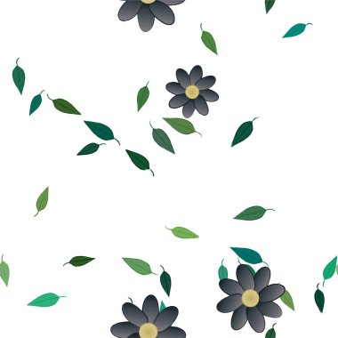 Serbest kompozisyonda yeşil yapraklı soyut çiçekler, vektör illüstrasyonu