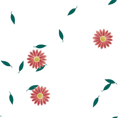 Serbest kompozisyonda yeşil yapraklı soyut çiçekler, vektör illüstrasyonu