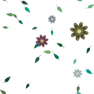 Serbest kompozisyonda yeşil yapraklı soyut çiçekler, vektör illüstrasyonu