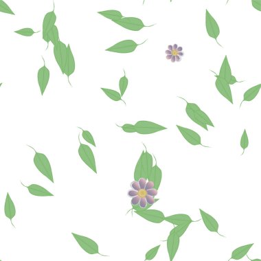 Serbest kompozisyonda yeşil yapraklı soyut çiçekler, vektör illüstrasyonu