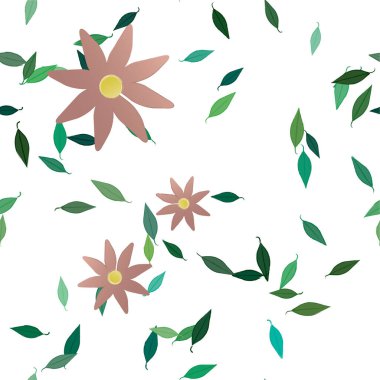 Serbest kompozisyonda yeşil yapraklı soyut çiçekler, vektör illüstrasyonu