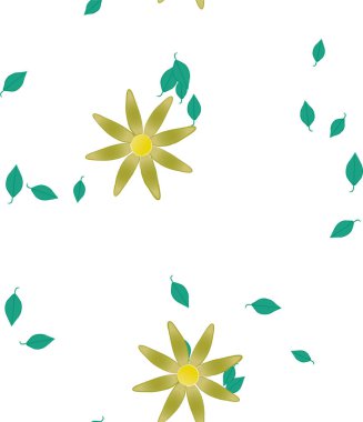 Serbest kompozisyonda yeşil yapraklı soyut çiçekler, vektör illüstrasyonu