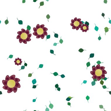 Serbest kompozisyonda yeşil yapraklı soyut çiçekler, vektör illüstrasyonu