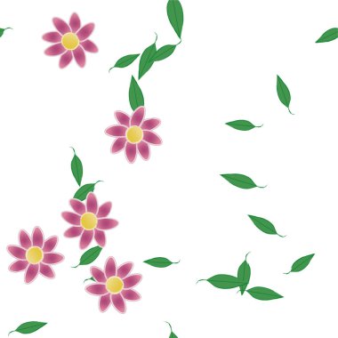 Serbest kompozisyonda yeşil yapraklı soyut çiçekler, vektör illüstrasyonu