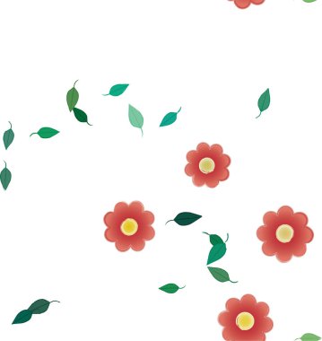 Serbest kompozisyonda yeşil yapraklı soyut çiçekler, vektör illüstrasyonu