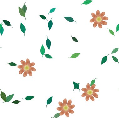 Serbest kompozisyonda yeşil yapraklı soyut çiçekler, vektör illüstrasyonu