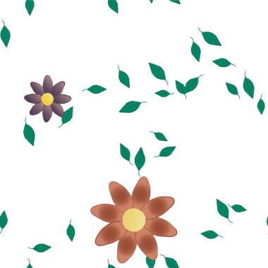 Serbest kompozisyonda yeşil yapraklı soyut çiçekler, vektör illüstrasyonu