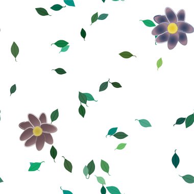 Serbest kompozisyonda yeşil yapraklı soyut çiçekler, vektör illüstrasyonu