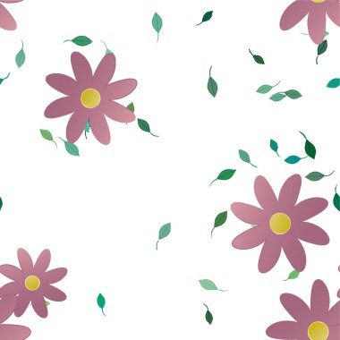 Serbest kompozisyonda yeşil yapraklı soyut çiçekler, vektör illüstrasyonu