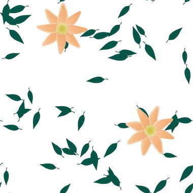 Serbest kompozisyonda yeşil yapraklı soyut çiçekler, vektör illüstrasyonu