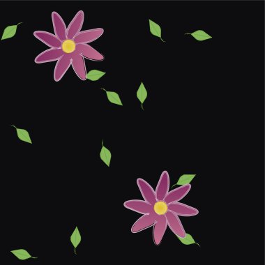 Serbest kompozisyonda yeşil yapraklı soyut çiçekler, vektör illüstrasyonu