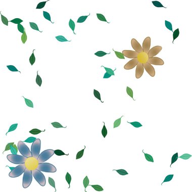 Serbest kompozisyonda yeşil yapraklı soyut çiçekler, vektör illüstrasyonu