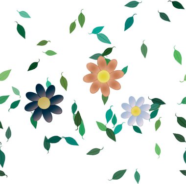 Serbest kompozisyonda yeşil yapraklı soyut çiçekler, vektör illüstrasyonu