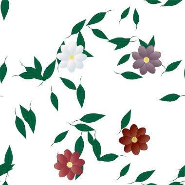 Serbest kompozisyonda yeşil yapraklı soyut çiçekler, vektör illüstrasyonu